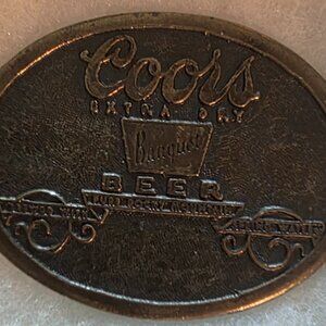 Vintage Metal Belt Buckle, Brass, Coors Beer, Extra Dry Banquet, Nice Western